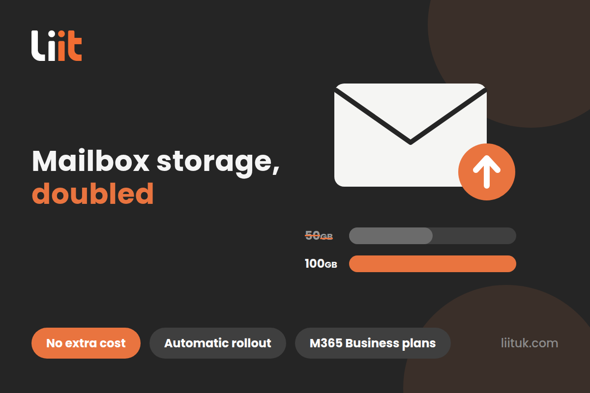 Microsoft 365 mailbox storage doubled from 50GB to 100GB - Liit